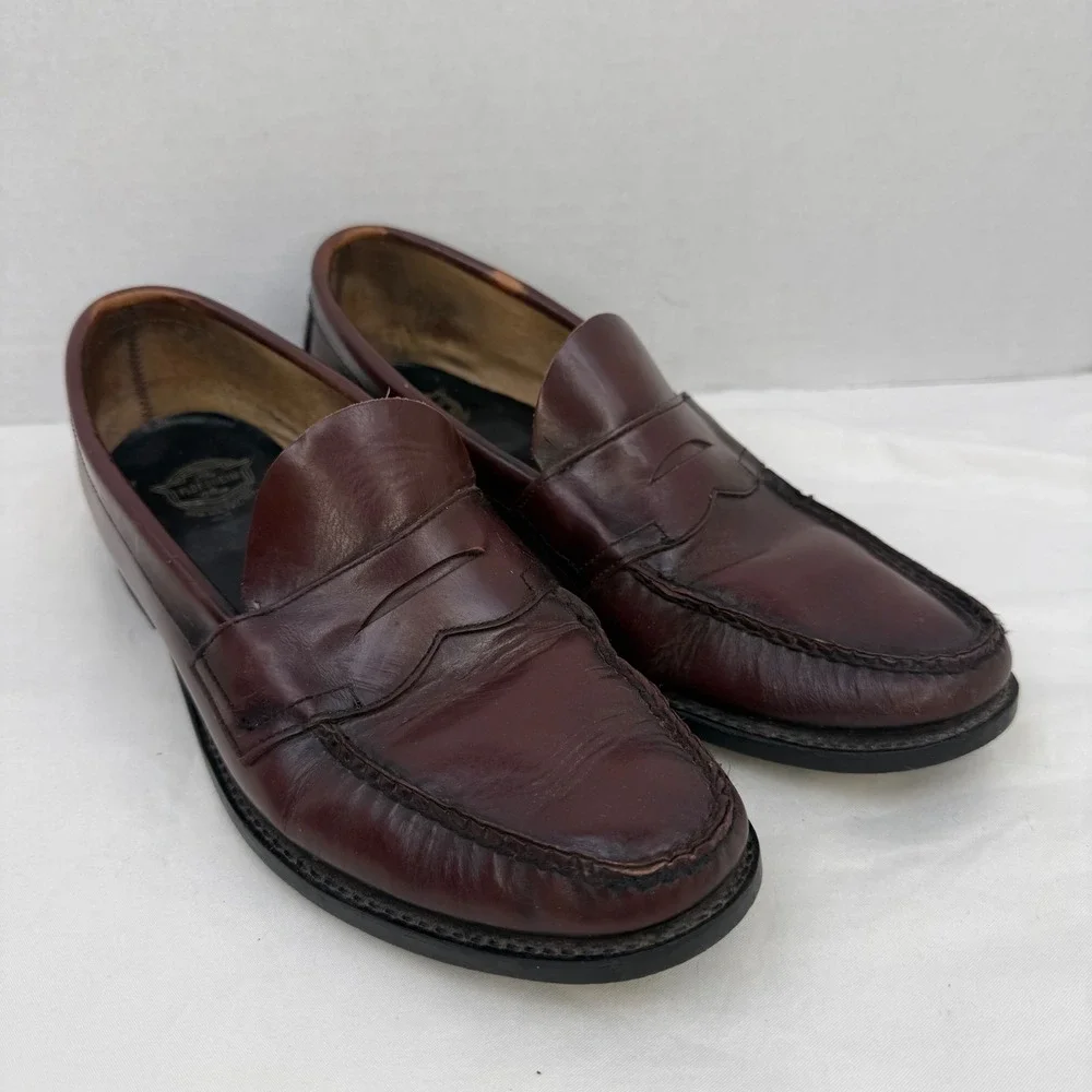 Florsheim Mens Burgundy Leather Penny Loafers Moc Toe Dress Shoes 9D 11946